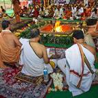 Giri Maharaja and Adhvaryu's in Front of the Fire