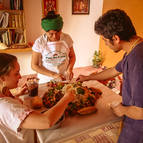 Devotees preparing Govardhana Hill